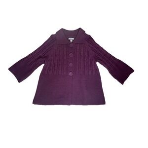 Croft‎ & Barrow Y2k Cardigan Sweater Button Purple Petite Large 3/4 Sleeve Boho